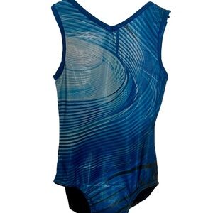 Gymnastics Leo Black Blue Gray Tank Style Child Medium CM Shimmery
